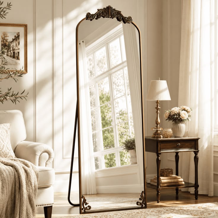 Arched Full Length Mirror | Metal Mirror with Baroque Style